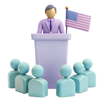 3D Illustration of a Speaker Addressing an Audience png