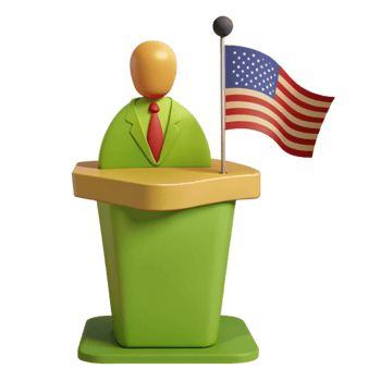 3D Illustration of a Speaker at a Podium with a Flag png