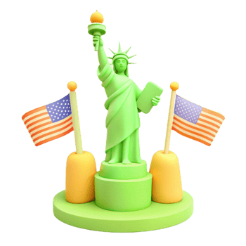 3D Statue of Liberty with American Flags png