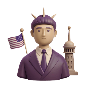 3D Illustration of a Person Wearing a Suit with an American Flag and a Building in the Background png