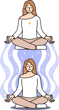 State of trance of meditating woman sitting in lotus position, with soul leaving body. Esoteric trance and astral travel for girl who cares about mental health and enlightenment of mind png