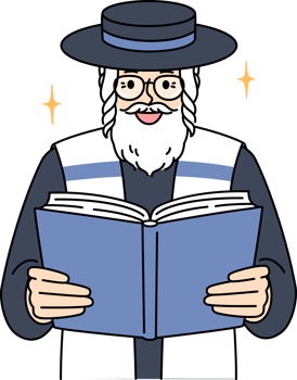 Old jewish man reads torah, studying gospel and prayers for shabbat visit to synagogue png