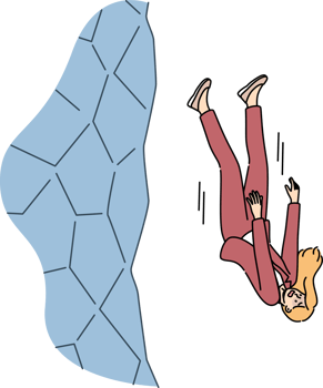 Failure business woman falling off cliff due to risky investments and lack of insurance protection png