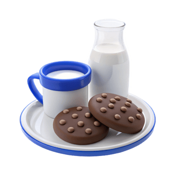Chocolate Chip Cookies and Milk on a Plate png
