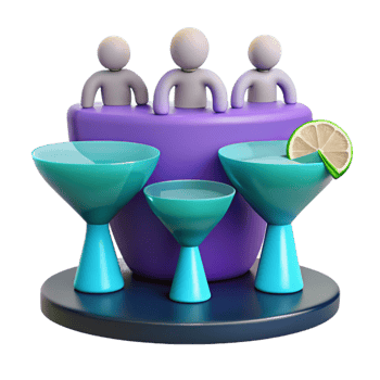 Three People at Bar with Cocktails and Lime png