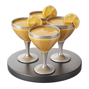 Four Glasses of Yellow Cocktail with Lemon Wedges on a Silver Tray png