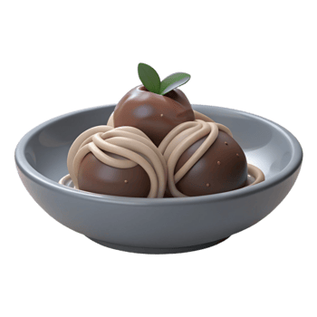 Chocolate Meatballs and Noodles in a Bowl png