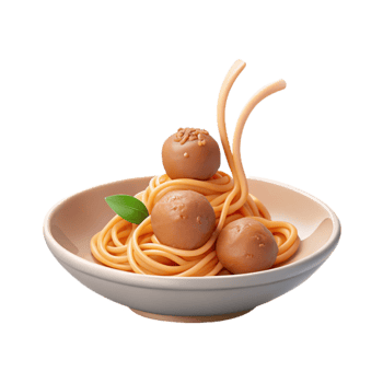 Spaghetti with Meatballs and a Side of Basil png