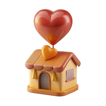 Cute House with Heart Balloon Illustration png