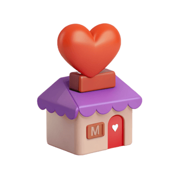 3D Rendered House with Heart on Roof png