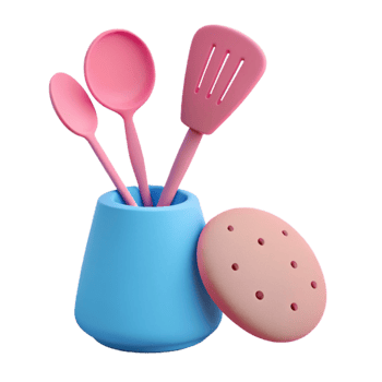 Pink Kitchen Utensils in a Blue Jar with a Pink Lid png