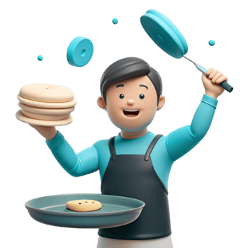 Smiling Chef Tossing Pancakes in the Air png