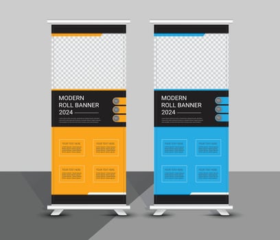 Modern corporate blue and yellow roll up banner template design vector