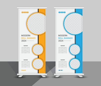 Creative yellow and white roll up banner template design vector