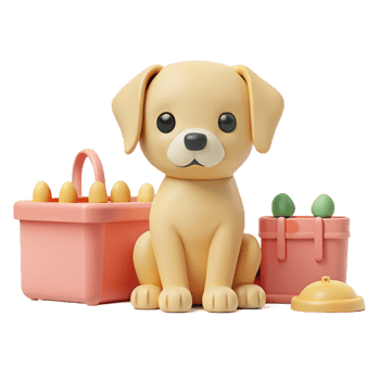 Cute 3D Cartoon Dog Sitting with Baskets png