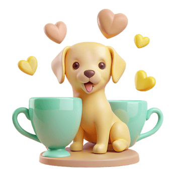 Cute 3D Puppy Sitting Between Two Teacups png