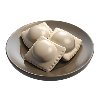 Three Ravioli on a Brown Plate png