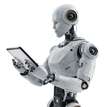 Ai robot using tablet isolate on transparency background png