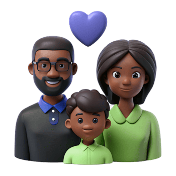 3D Illustration of a Happy Family with a Heart Above Them png