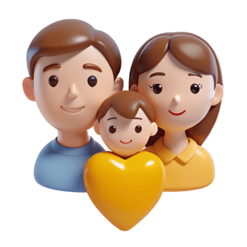 3D Cartoon Family Illustration with Heart png