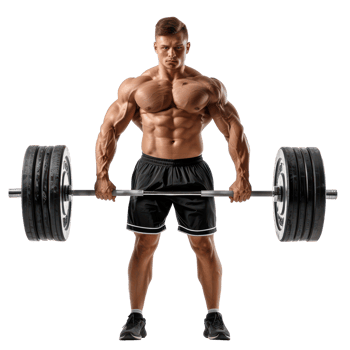 young man bodybuilder lift with heavy weights front view full length isolate on transparency background png
