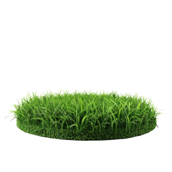 floating thin round podium of green grass isolate on transparency background png