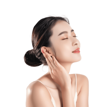 young woman with beautiful light white clean skin, skin care concept side view full length isolate on transparency background png