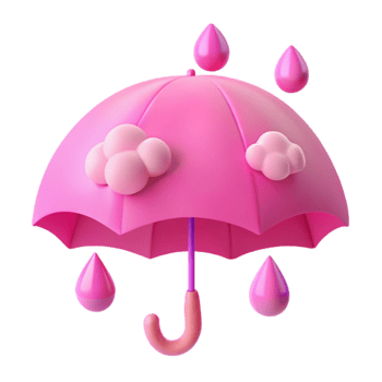 Pink Umbrella with Raindrops and Clouds png