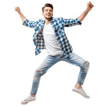floated young man dancing gesture posing isolate on transparency background png