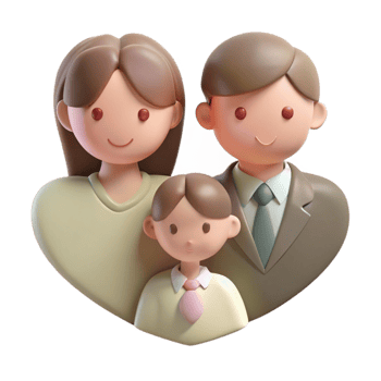 3D Cartoon Family Illustration Mother, Father, and Child in a Heart Shape png