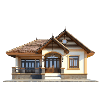 Bungalow front view full length isolate on transparency background png