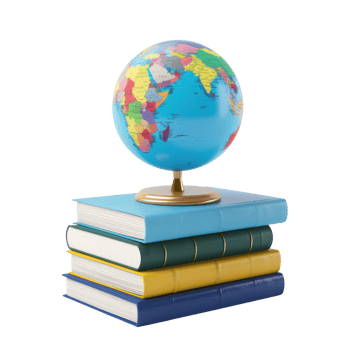 stack of books and a 3d globe education isolate on transparency background png
