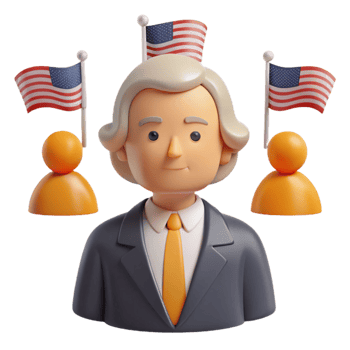 3D Cartoon of a Politician with American Flags png