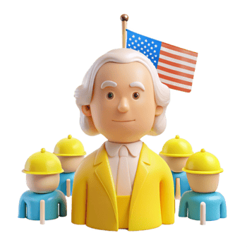 3D Cartoon Illustration of a Leader with Workers and a Flag png