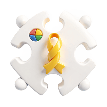 Puzzle Piece with Yellow Ribbon and Circular Graphic png