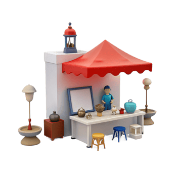 3D Illustration of a Small Shop with a Red Awning png
