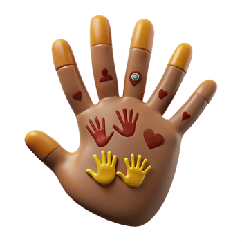 Hand with Symbols of Love, Connection, and Help png