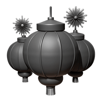 Three Grey Lanterns with Flower Decorations png