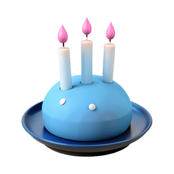Three Candles on a Blue Cake with White Sprinkles png