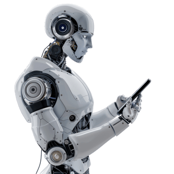 Ai robot using smart phone isolate on transparency background png