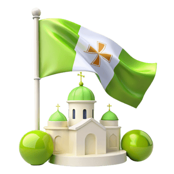 Green and White Flag Flying Over a Church png