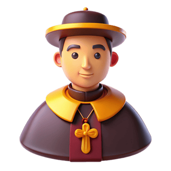 3D Cartoon Illustration of a Priest Wearing a Robe and Hat png