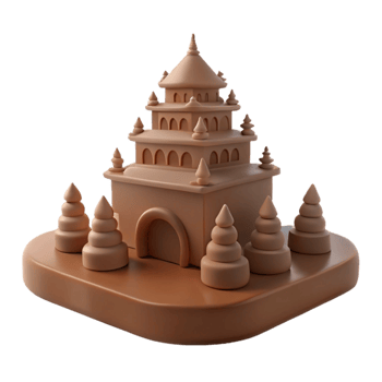 3D Render of a Multi-Tiered Tower with Trees png