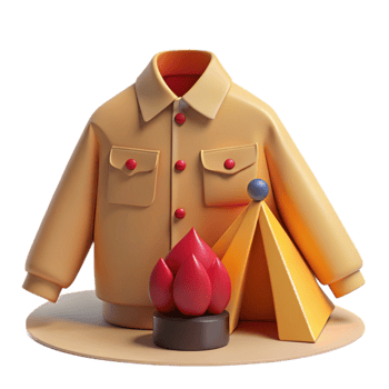 3D Rendered Camping Illustration Jacket, Tent, and Campfire png