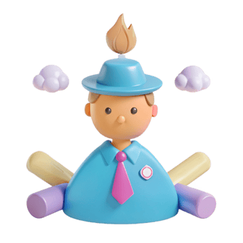 3D Cartoon Character with Flame on Head and Hat png