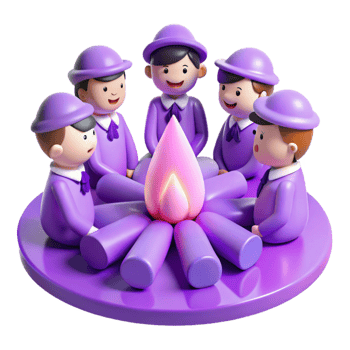 3D Render of Purple Cartoon Characters Sitting Around a Fire png