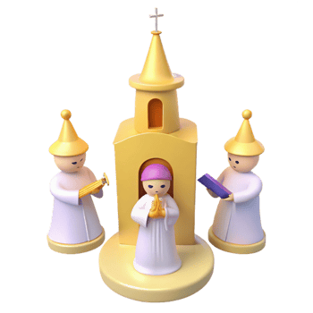 3D Rendered Illustration of a Church with Religious Figures png
