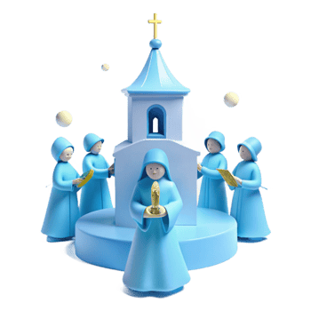 3D Illustration of a Religious Ceremony with Figures in Blue Robes png