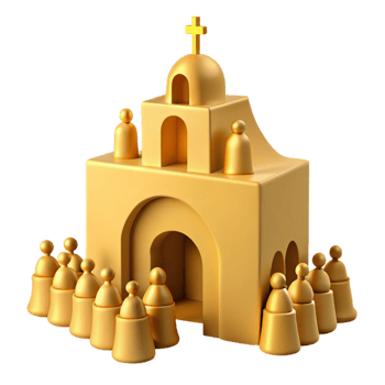 Golden Church with Congregation of People png