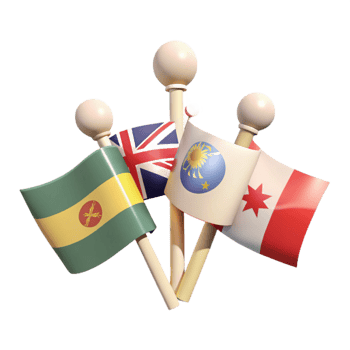 Flags of Four Nations Waving Together png